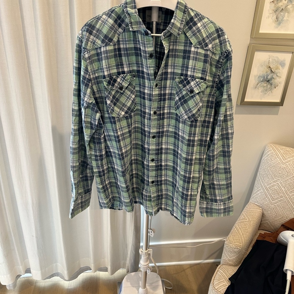 True Grit Green and Blue Plaid Button Down Shirt XXL